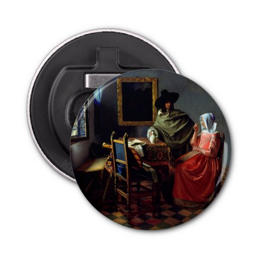 Johannes Vermeer - Het glas wijn Button Flesopener (Voorkant)