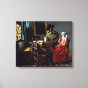 Johannes Vermeer - Het glas wijn Canvas Afdruk