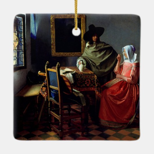 Johannes Vermeer - Het glas wijn Keramisch Ornament (Achterkant)