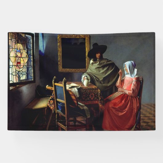 Johannes Vermeer - Het glas wijn Spandoek (Horizontaal)