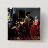 Johannes Vermeer - Het glas wijn Vierkante Button 5,1 Cm (Voorkant)