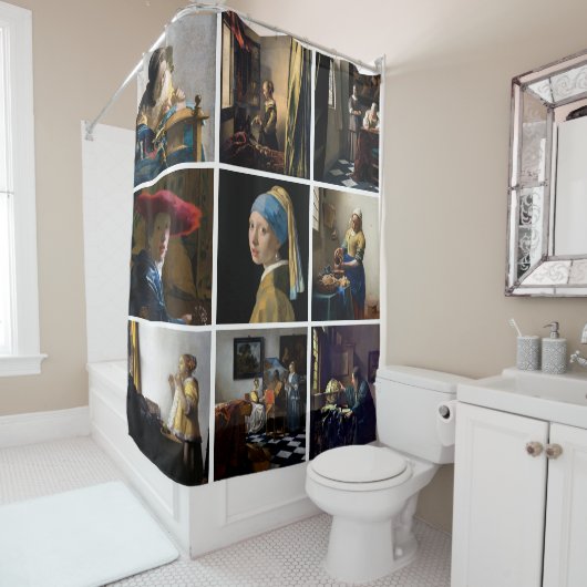 Johannes Vermeer - Masterstuks Grid Square Douchegordijn (In situ)