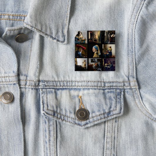 Johannes Vermeer - Masterstuks Grid Vierkante Button 5,1 Cm (In situ)