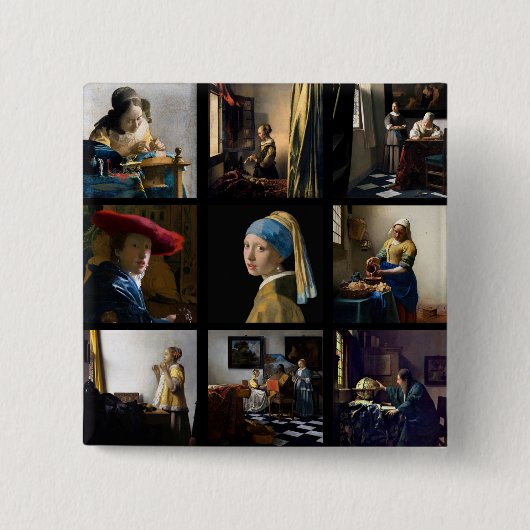 Johannes Vermeer - Masterstuks Grid Vierkante Button 5,1 Cm (Voorkant)
