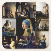Johannes Vermeer - Masterstuks Patchwork Vierkante Kartonnen Onderzetter (Voorkant)