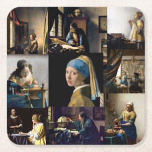 Johannes Vermeer - Masterstuks Patchwork Vierkante Kartonnen Onderzetter