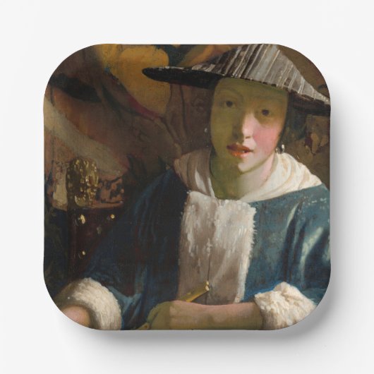 Johannes Vermeer - Meisje met een Flute Papieren Bordje (Voorkant)