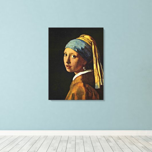 Johannes Vermeer - Meisje met een parel Canvas Afdruk (Insitu (Houten vloer))