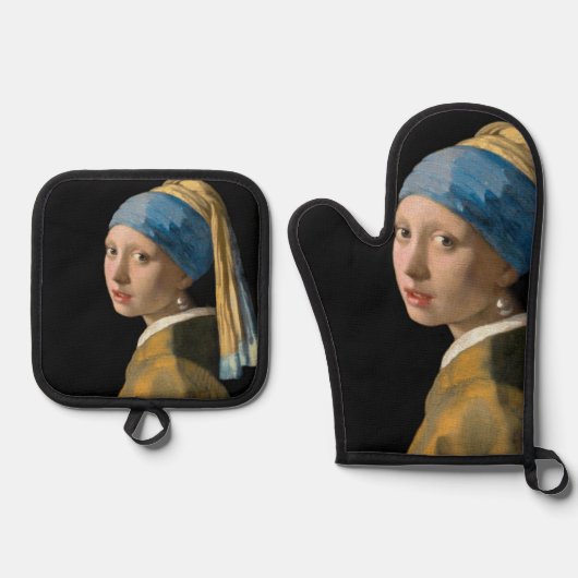 Johannes Vermeer - Meisje met een parel Ovenwant & Pannenlap Set (Voorkant)
