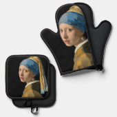 Johannes Vermeer - Meisje met een parel Ovenwant & Pannenlap Set (Voorkant / Achterkant)