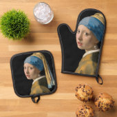 Johannes Vermeer - Meisje met een parel Ovenwant & Pannenlap Set (Top down)