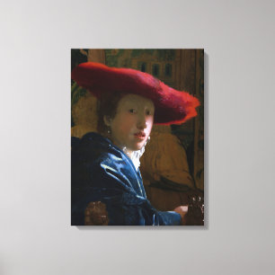 Johannes Vermeer - Meisje met een Rode Hoed Canvas Afdruk