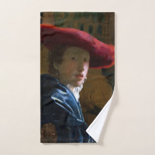 Johannes Vermeer - Meisje met een rood Pet Bad Handdoek