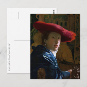 Johannes Vermeer - Meisje met een rood Pet Briefkaart