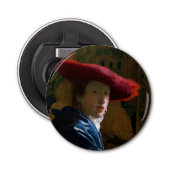 Johannes Vermeer - Meisje met een rood Pet Button Flesopener (Voorkant)