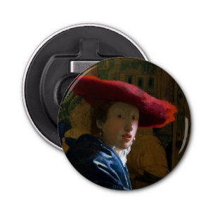 Johannes Vermeer - Meisje met een rood Pet Button Flesopener