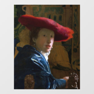 Johannes Vermeer - Meisje met een rood Pet Raamsticker