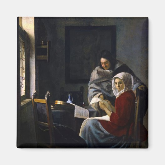 Johannes Vermeer - Meisje onderbroken bij haar muz Magneet (Voorkant)