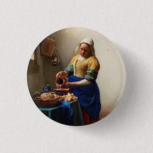 Johannes Vermeer. Milkmaïde.  kunst Ronde Button 3,2 Cm (Voorkant)