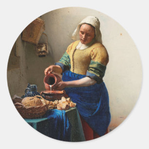Johannes Vermeer. Milkmaïde.  kunst Ronde Sticker