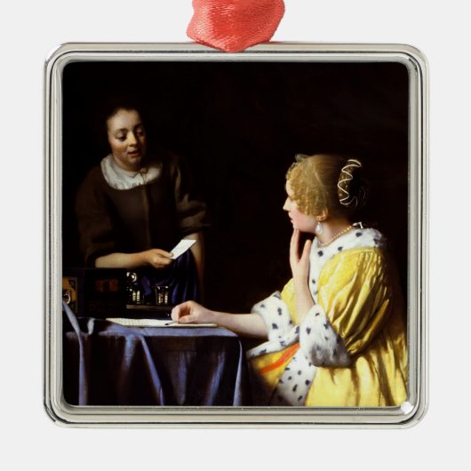 Johannes Vermeer - Mistress en Maid Metalen Ornament (Voorkant)