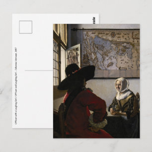 Johannes Vermeer - Officier met een Lachend Meisje Briefkaart