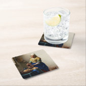 Johannes Vermeer - The Milkmaid Vierkante Kartonnen Onderzetter (Insitu)