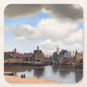 Johannes Vermeer - Uitzicht van Delft Vierkante Kartonnen Onderzetter