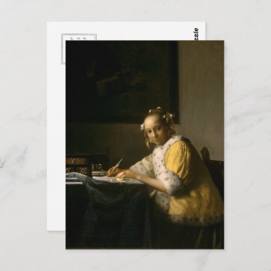 Johannes Vermeer, Une Dame qui écrit une carte pos (Devant / Derrière)