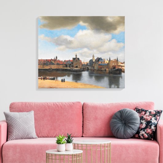 Johannes Vermeer, van Deft, Uitzicht Delft Canvas Afdruk (Insitu (Woonkamer))