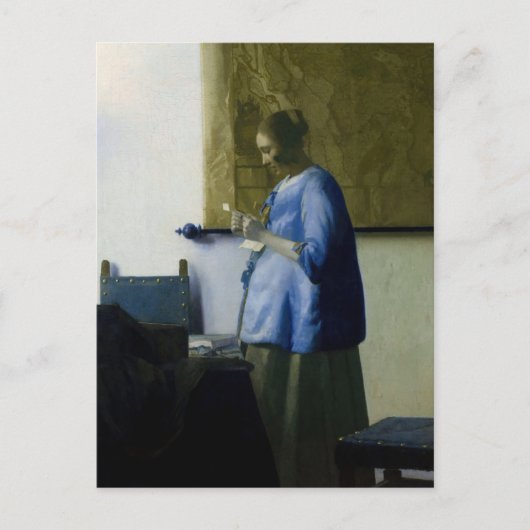 Johannes Vermeer - Vrouw in Blauw Leest een brief Briefkaart (Voorkant)