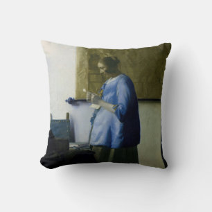 Johannes Vermeer - Vrouw in Blauw Leest een brief Kussen