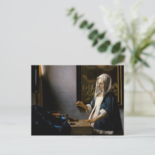 Johannes Vermeer - Vrouw met weegschaal Briefkaart (Staand voorkant)