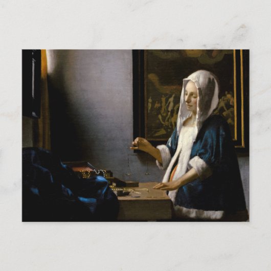Johannes Vermeer - Vrouw met weegschaal Briefkaart (Voorkant)