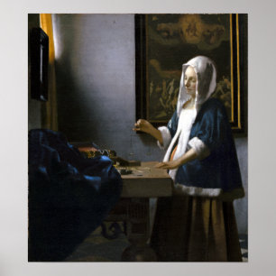 Johannes Vermeer Woman Houdt een evenwicht Poster