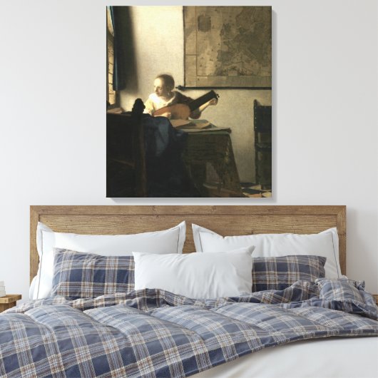Johannes Vermeer Woman met een Lute Canvas Afdruk (Insitu (Slaapkamer))
