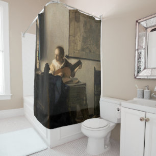 Johannes Vermeer - Young Woman met een Lute Douchegordijn