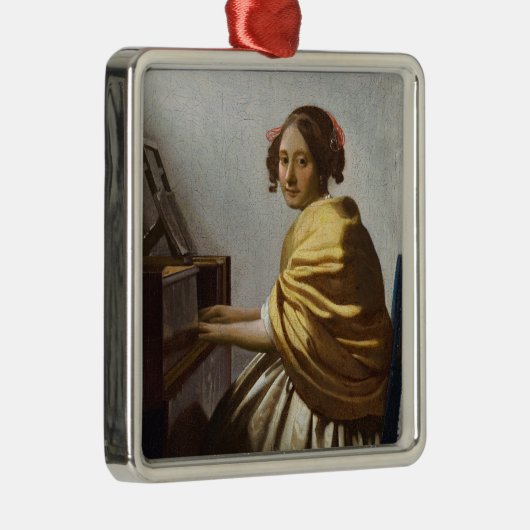Johannes Vermeer - Young Woman Seated at Virginal Metalen Ornament (Rechts)