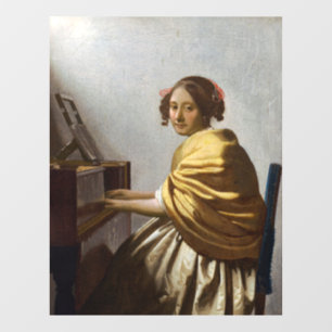 Johannes Vermeer - Young Woman Seated at Virginal Raamsticker