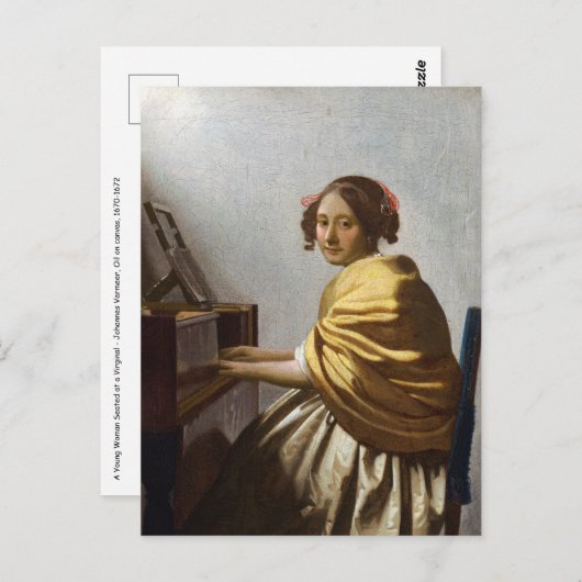 Johannes Vermeer - Zittende jonge vrouw aan het kl Briefkaart (Voorkant / Achterkant)
