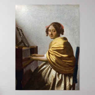 Johannes Vermeer - Zittende jonge vrouw aan het vi Poster