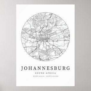 Johannesburg Zuid-Afrika Street Layout Kaart Poster