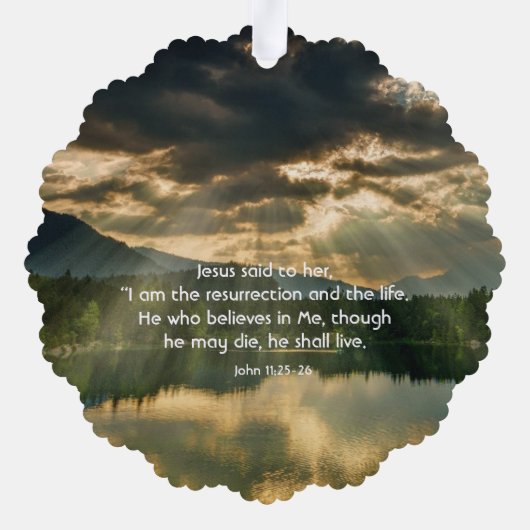 John 11: 25, Scripture Memorial Keepsake Ornament Kaart (Achterkant)