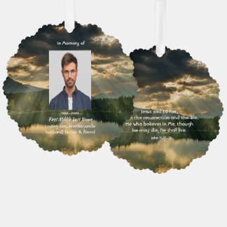 John 11: 25, Scripture Memorial Keepsake  Ornament Kaart