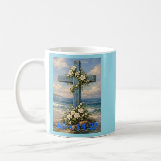 John 14:27 Beach Cross Throw Pillow Koffiemok (Links)