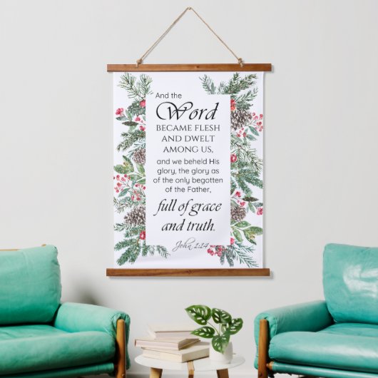 John 1:14 Kerstbijbelversie Hangend Wandkleed (Woonkamer)
