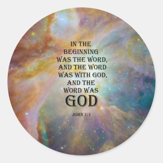 John 1:1 ronde sticker (Voorkant)