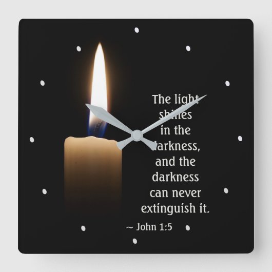 John 1:5 Het licht schijnt in de duisternis Vierkante Klok (Voorkant)