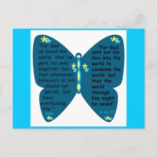 John 3 : 16-17 carte postale bleu papillon (Devant)