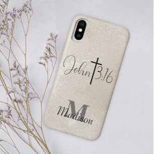 John 3:16 Achtergrond Monogram Pearl Naam toevoege iPhone X Hoesje